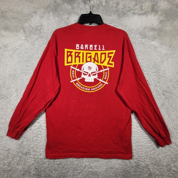 Barbell‎ Brigade Shirt Mens Large Red Long Sleeve Logo Graphic Tee - Picture 1 of 8